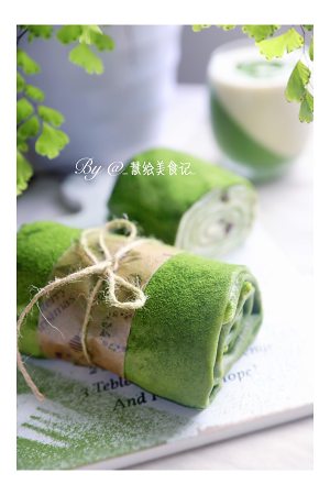 抹茶红豆毛巾卷  制作方法